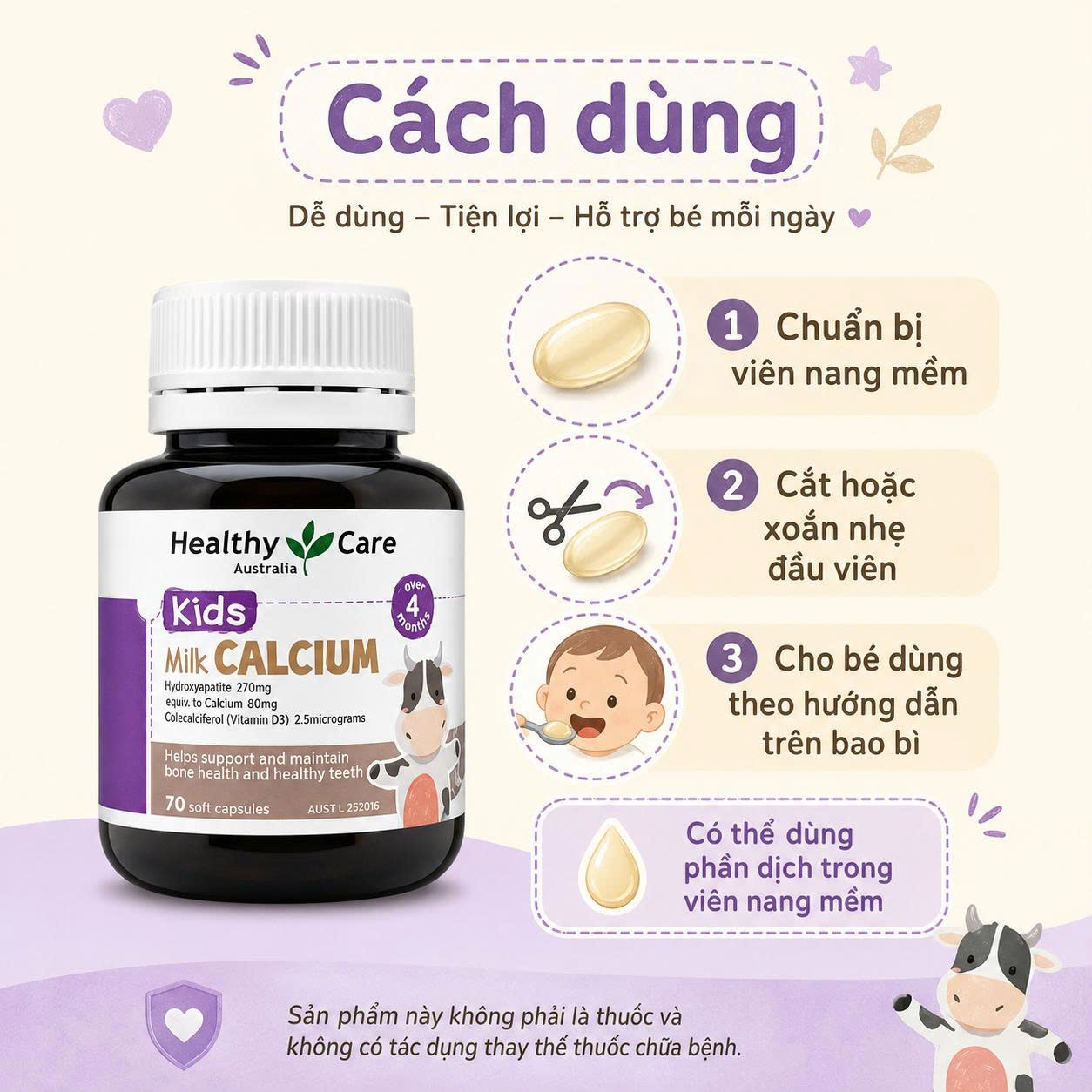 Healthy Care Kids Milk Calcium Canxi sữa cho bé Úc (60v)
