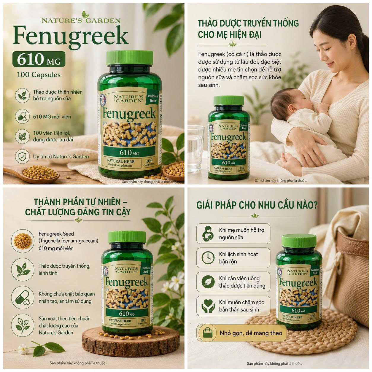 Nature's Garden Fenugreek Cỏ cà ri lợi sữa 610mg UK (100v)