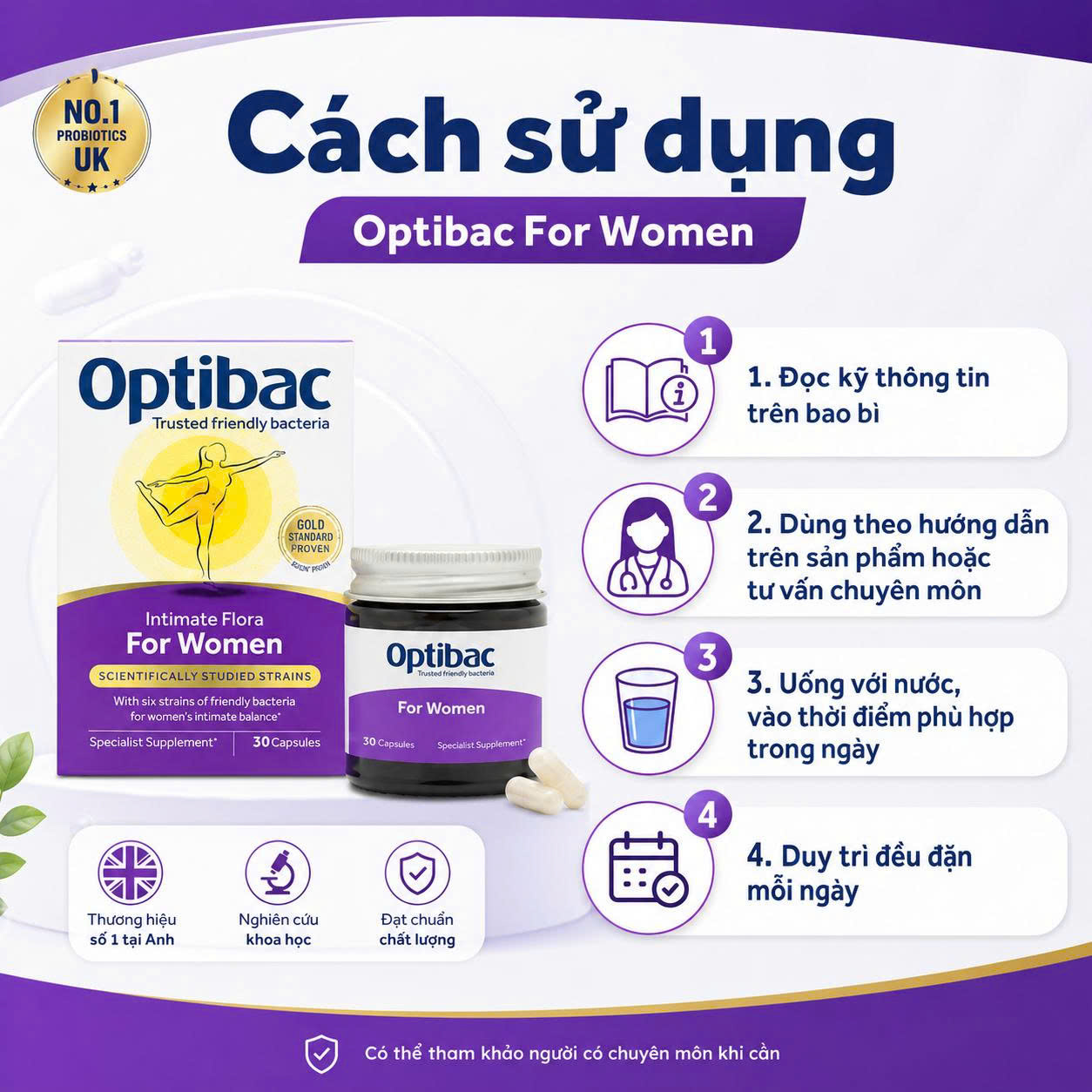 Optibac for women Men vi sinh tím phụ khoa nữ UK (90v)