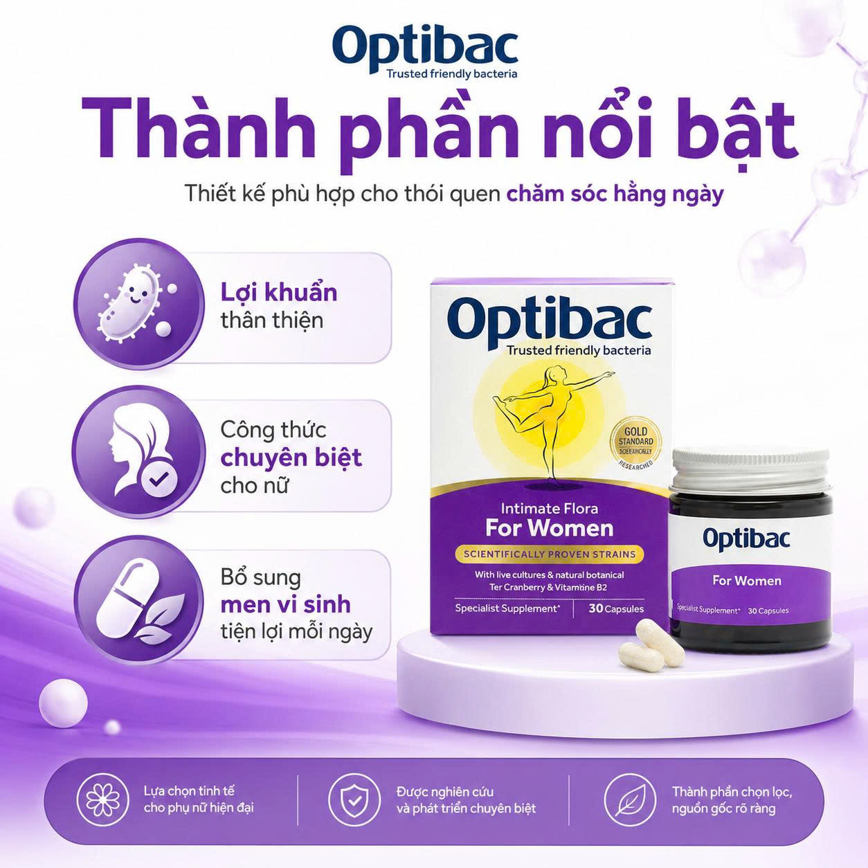 Optibac for women Men vi sinh tím phụ khoa nữ UK (90v)