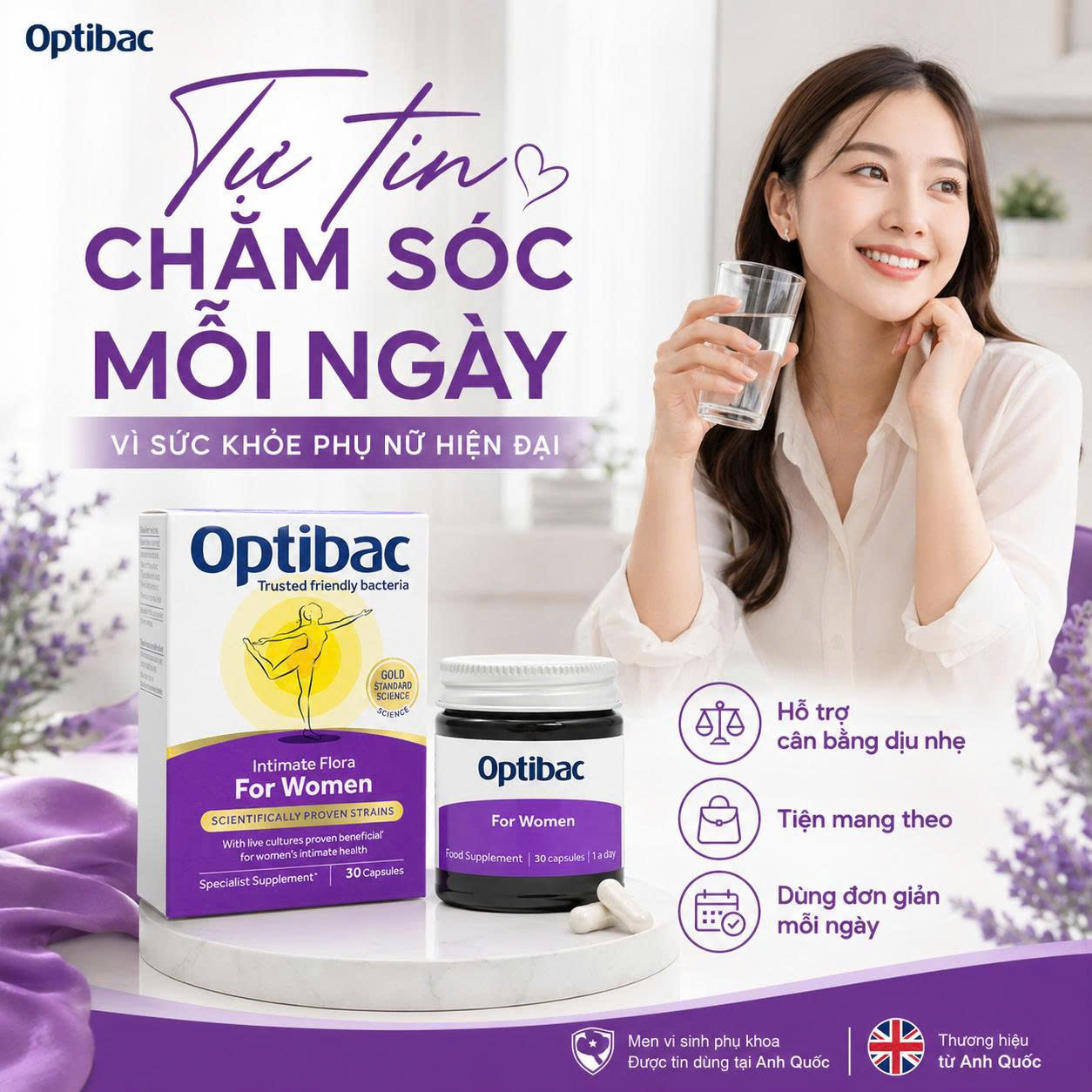 Optibac for women Men vi sinh tím phụ khoa nữ UK (90v tem)