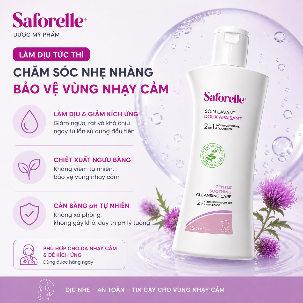 Saforelle Dung dịch vệ sinh phụ nữ Pháp (250ml)