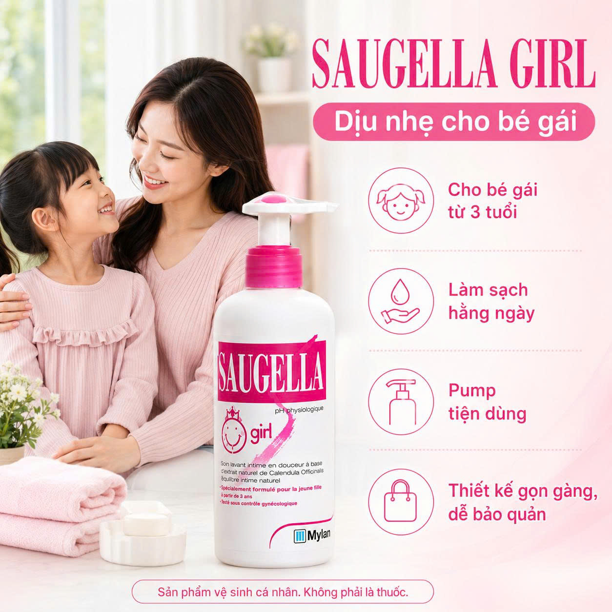 Saugella Dung dịch vệ sinh bé gái 3-12 tuổi Pháp (200ml)