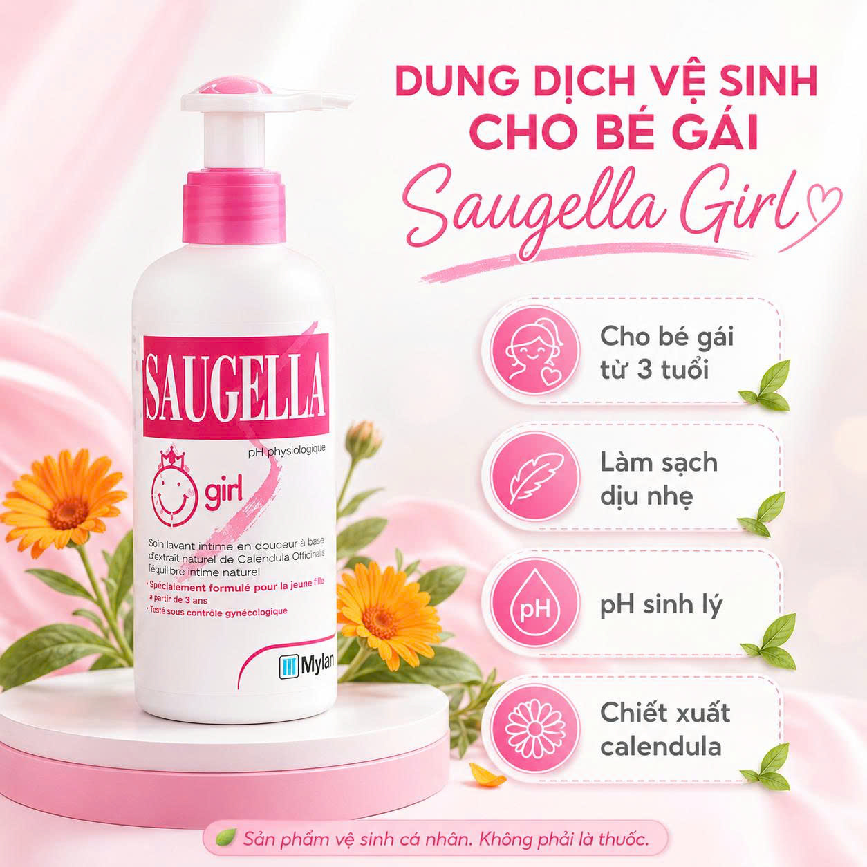 Saugella Dung dịch vệ sinh bé gái 3-12 tuổi Pháp (200ml)