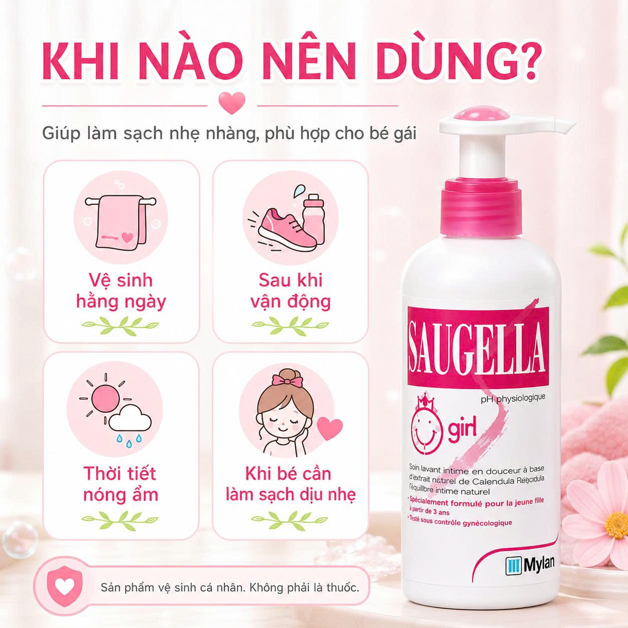 Saugella Dung dịch vệ sinh bé gái 3-12 tuổi Pháp (200ml)