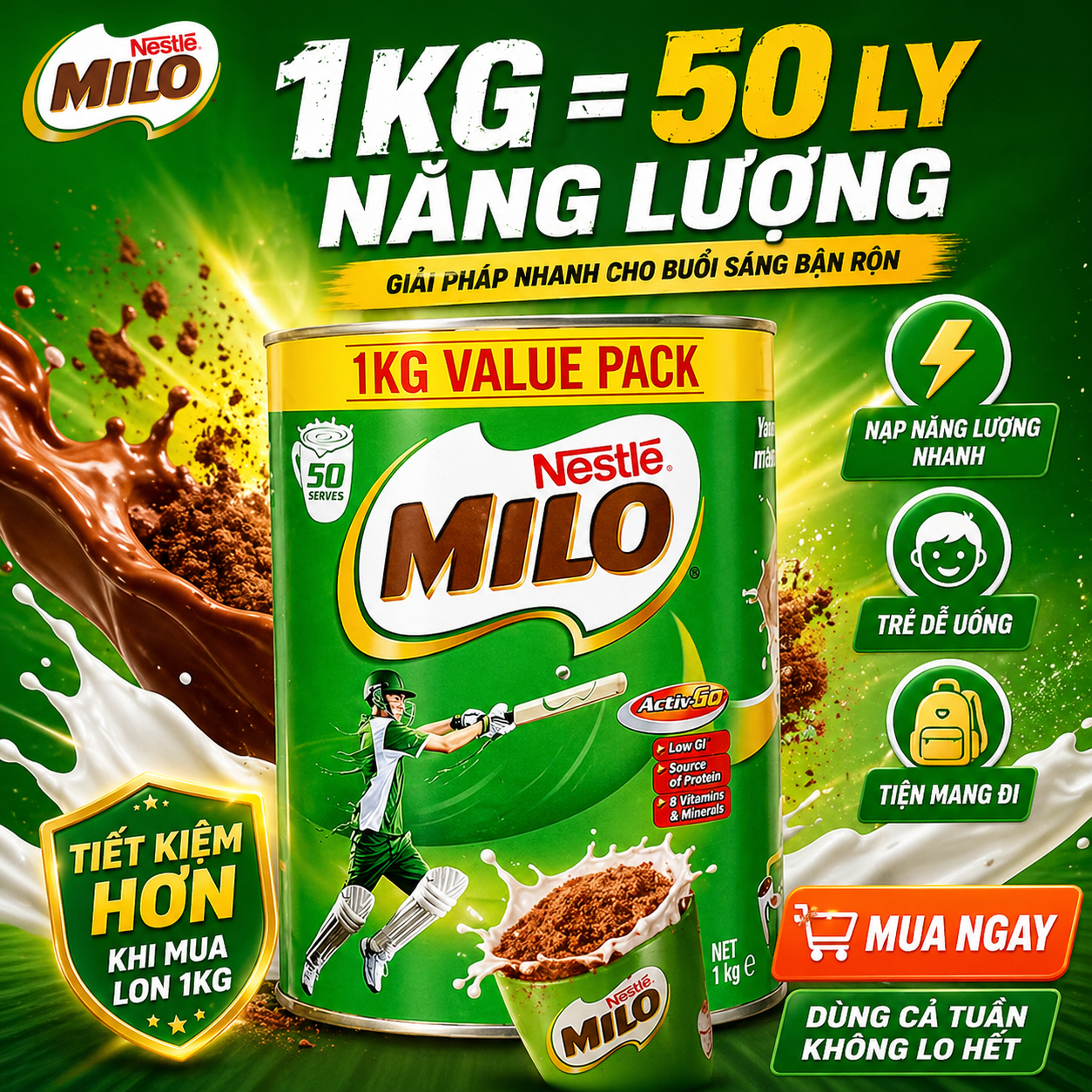 Sữa Nestle Milo Value Pack bột Úc (1kg)