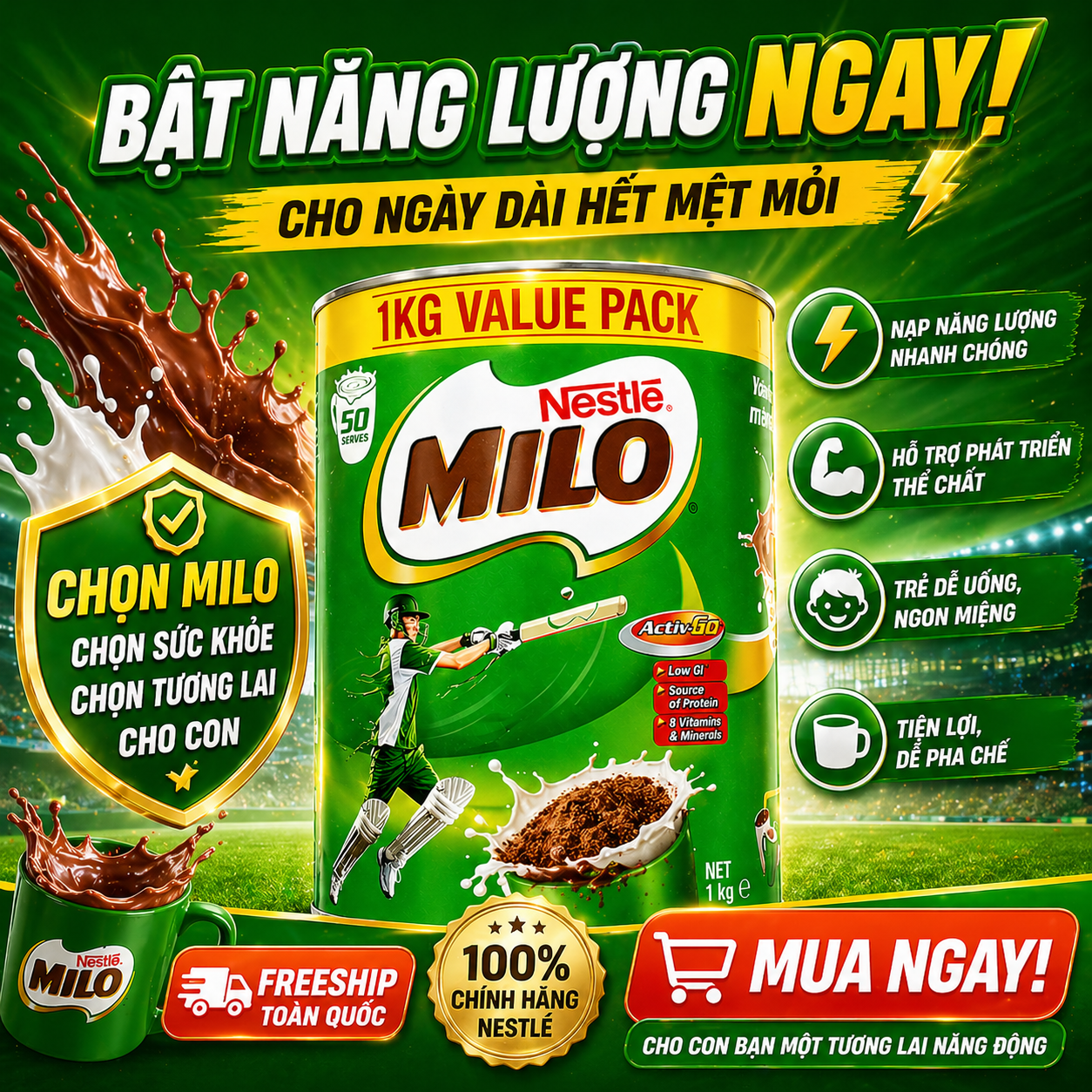 Sữa Nestle Milo Value Pack bột Úc (1kg)
