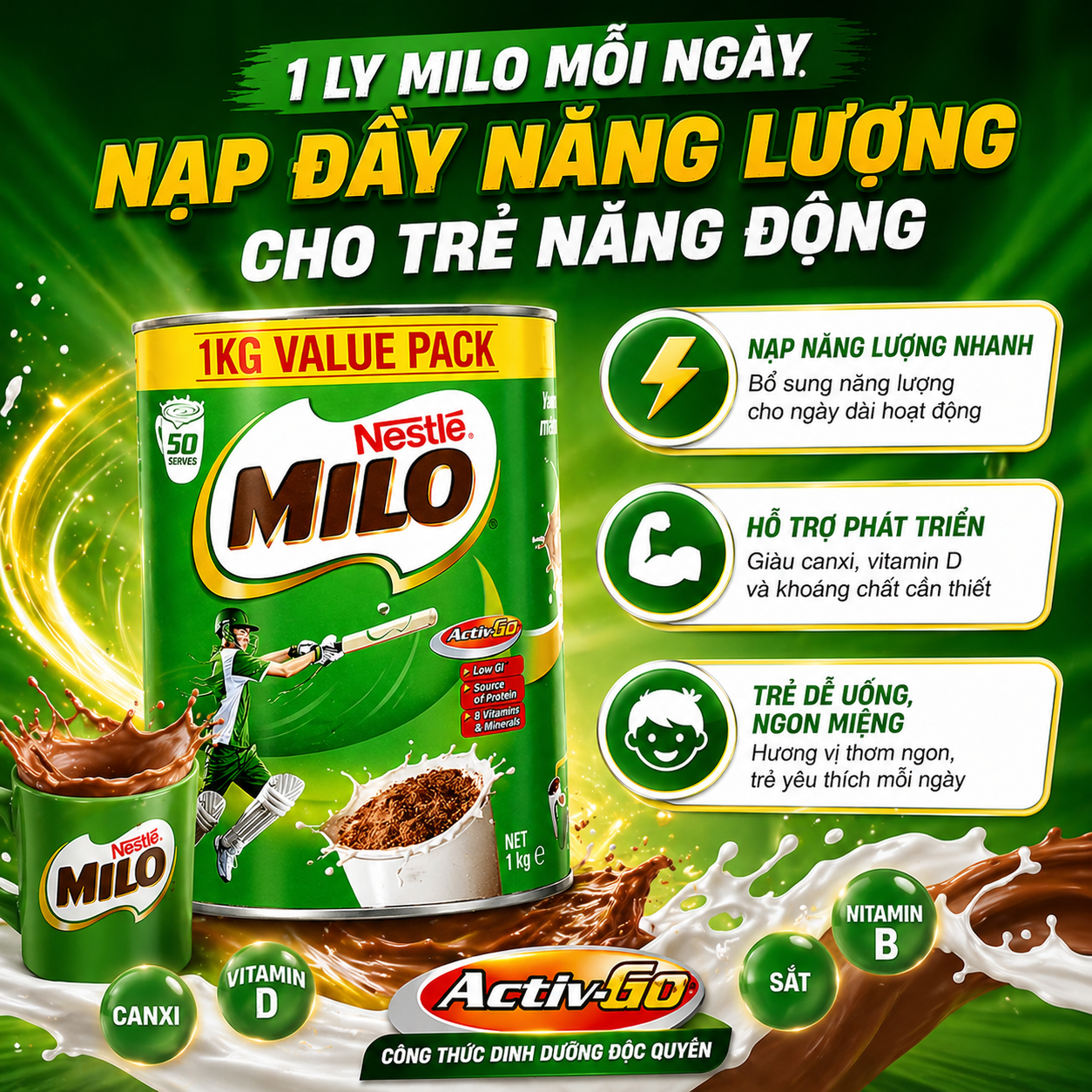 Sữa Nestle Milo Value Pack bột Úc (1kg)