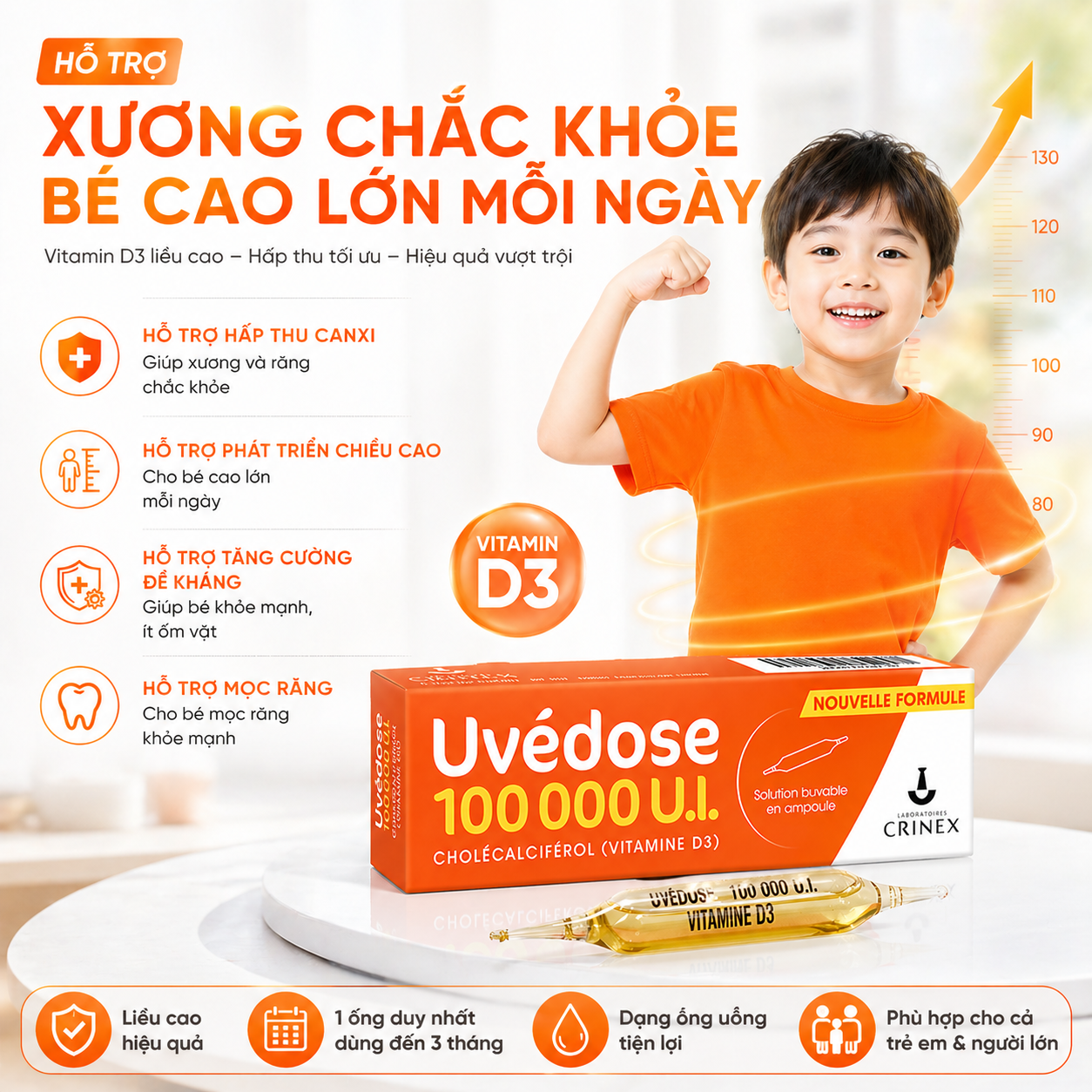 Uvedose 100000 Ul D3 Vitamin D ống liều cao cho bé từ 2 tuổi (2ml)