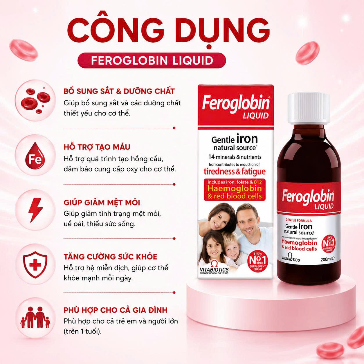 Vitabiotics Feroglobin Liquid Siro sắt nước UK(200ml)