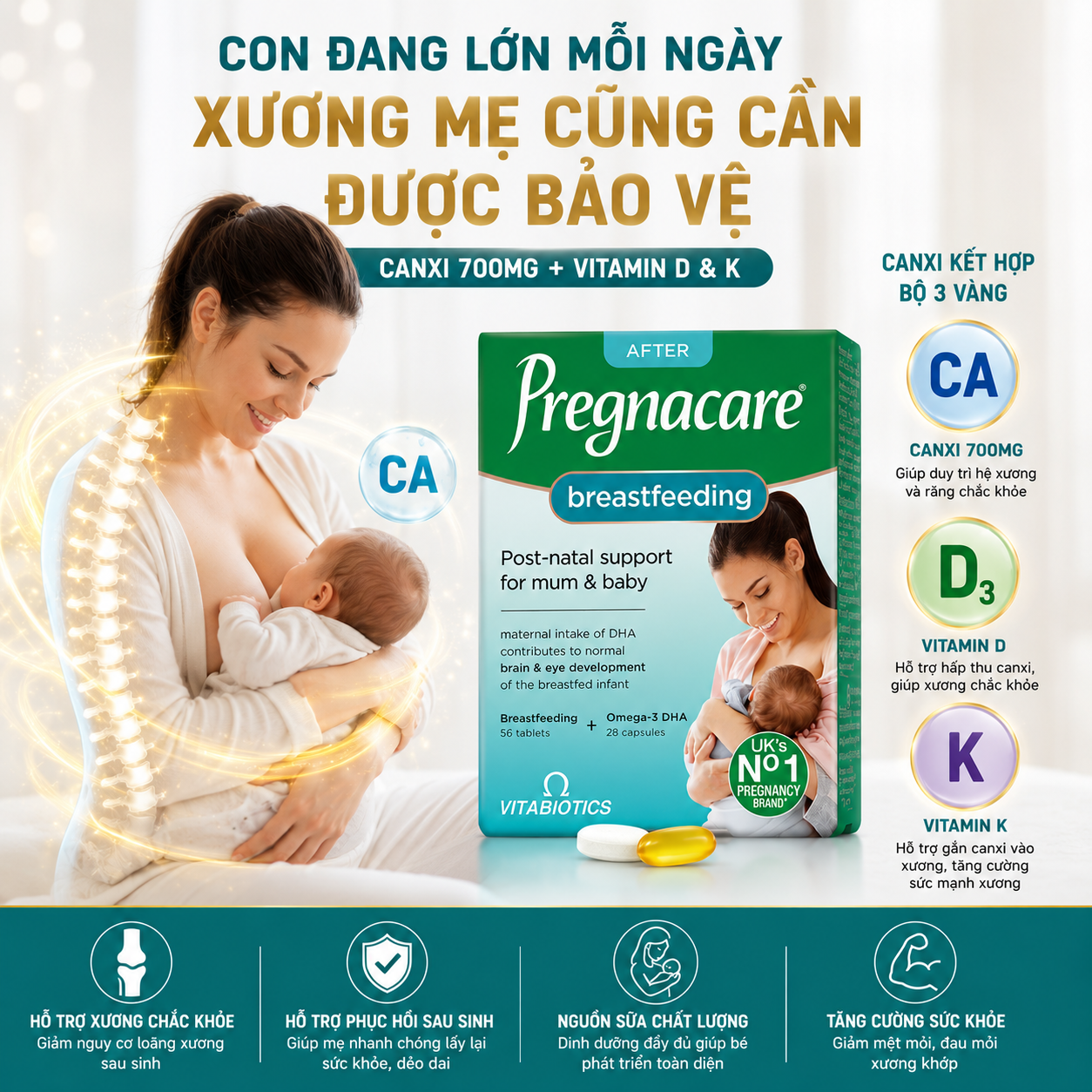 Vitabiotics Pregnacare Breast feeding Vitamin cho Mẹ nuôi con Bú UK (84 viên)