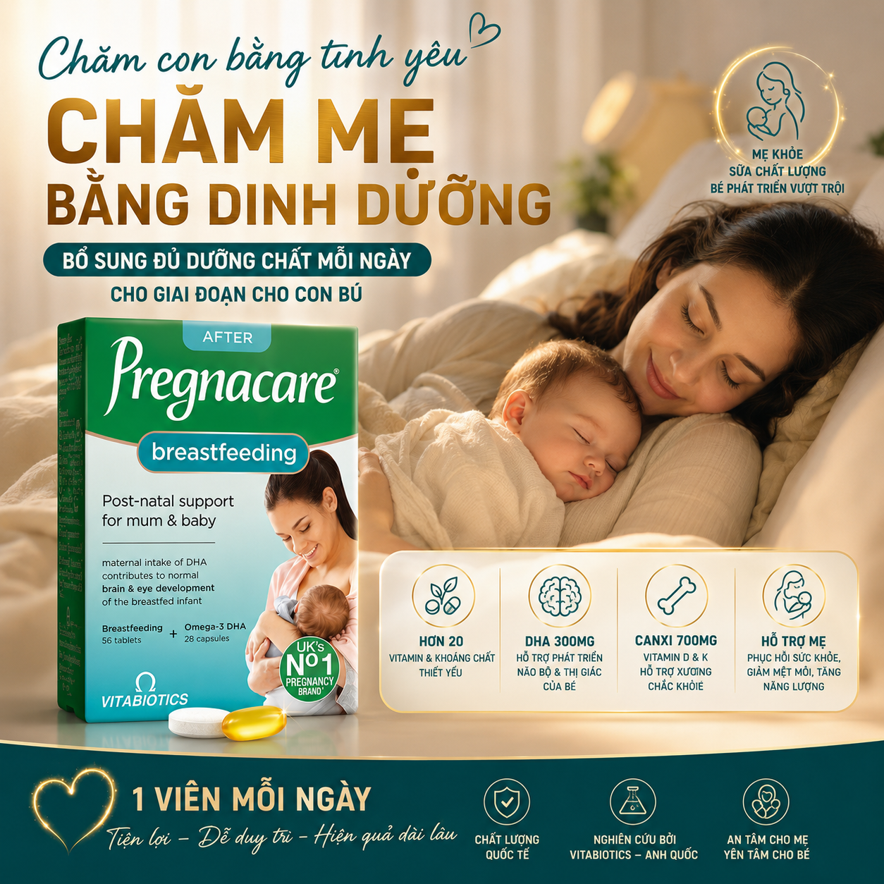 Vitabiotics Pregnacare Breast feeding Vitamin cho Mẹ nuôi con Bú UK (84 viên)