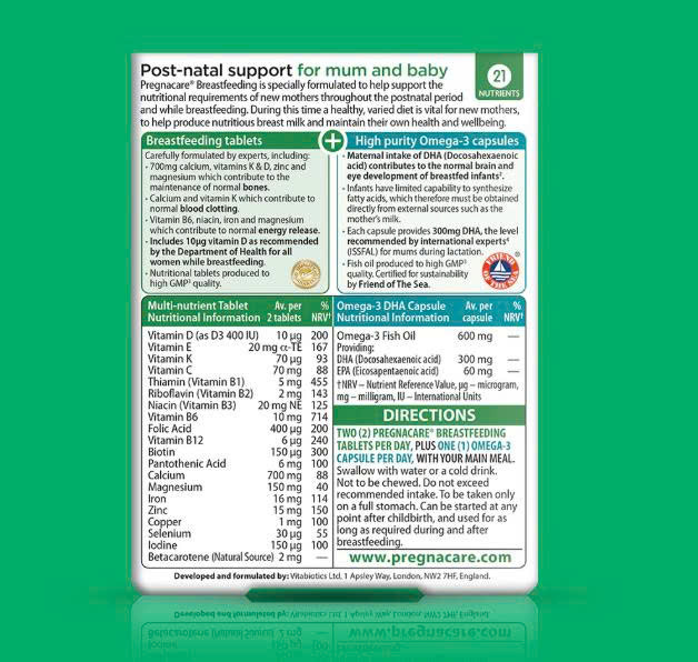 Vitabiotics Pregnacare Breast feeding Vitamin cho Mẹ nuôi con Bú UK (84v)
