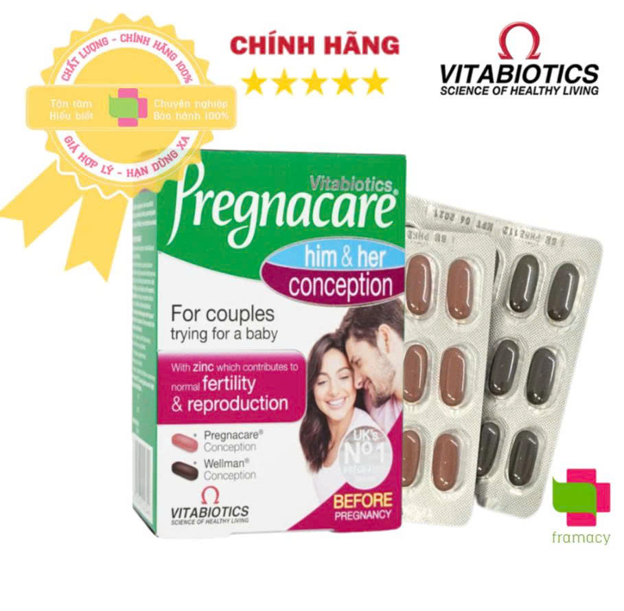 Vitabiotics Pregnacare Him and Her Conception Vitamin tăng thụ thai vợ chồng UK (84v)