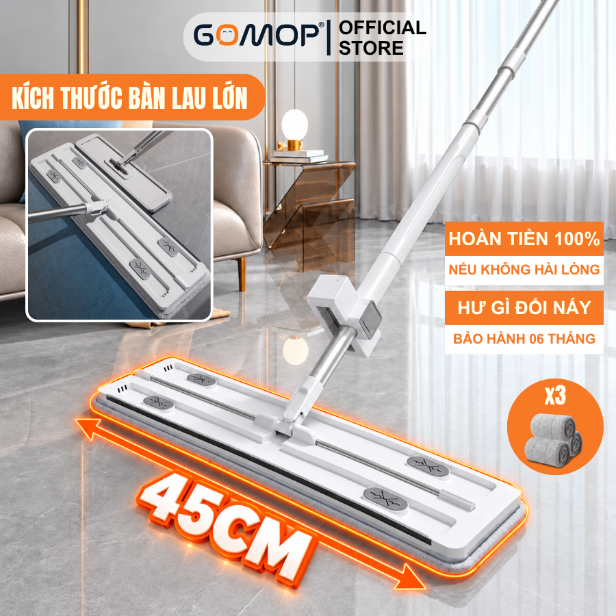 [20] Cây Lau Nhà Tự Vắt Bàn Lau 45cm XiLi M7