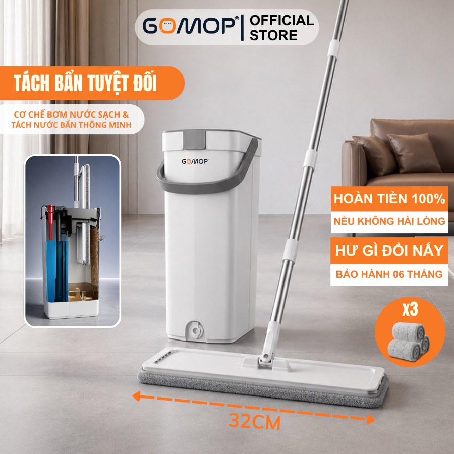 [6] Bộ Cây Lau Nhà Vắt Phẳng Tách Bẩn XiLi G160