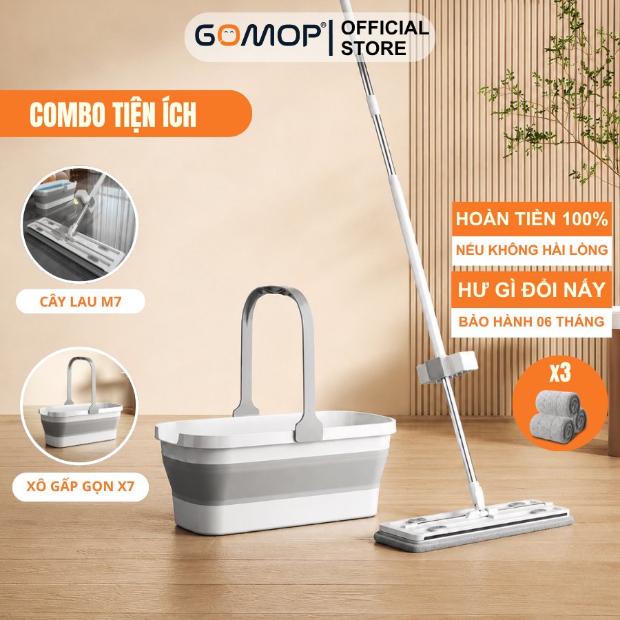 Combo Cây Lau Nhà Tự Vắt M7 Và Xô Gấp Gọn X7