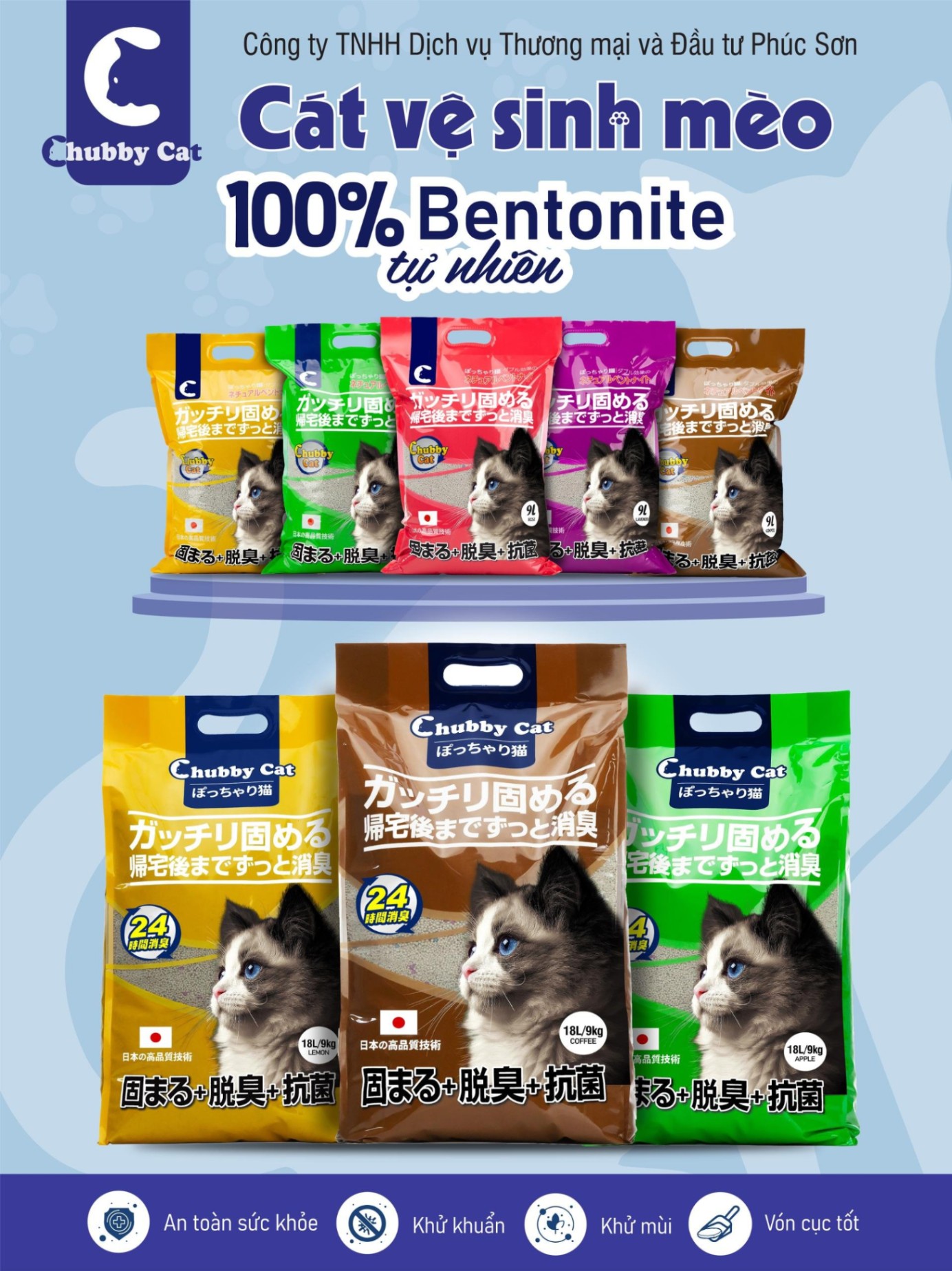 Cát vệ sinh Chubby Cat Bentonite Cat Litter túi 18L