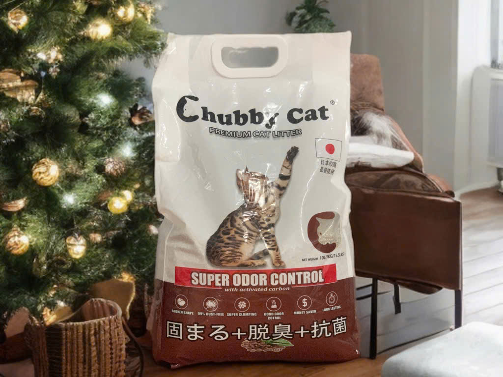 CHUBBY CAT Premium Cat Litter cát đá khoáng nghiền mix than hoạt tính nguyên chất Túi 10L/7Kg ít bụi, khử mùi mạnh, siêu vón cục