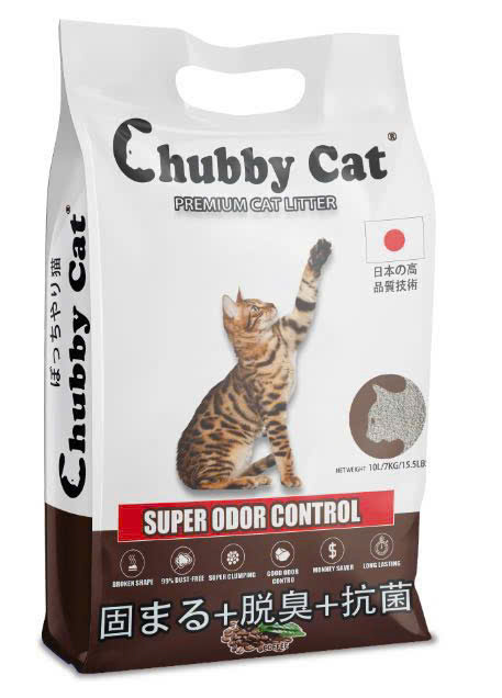 CHUBBY CAT Premium Cat Litter cát đá khoáng nghiền mix than hoạt tính nguyên chất Túi 10L/7Kg ít bụi, khử mùi mạnh, siêu vón cục