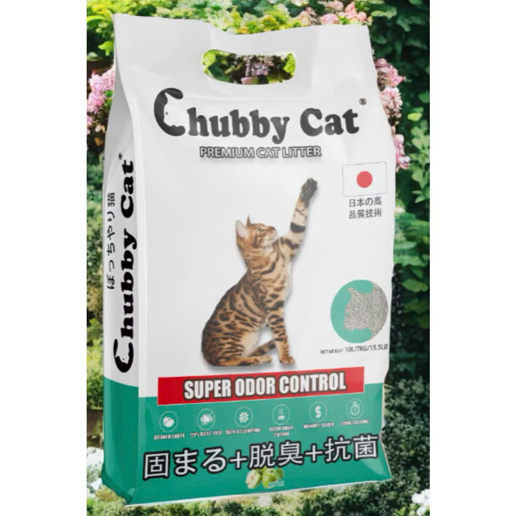 CHUBBY CAT Premium Cat Litter cát đá khoáng nghiền mix than hoạt tính nguyên chất Túi 10L/7Kg ít bụi, khử mùi mạnh, siêu vón cục