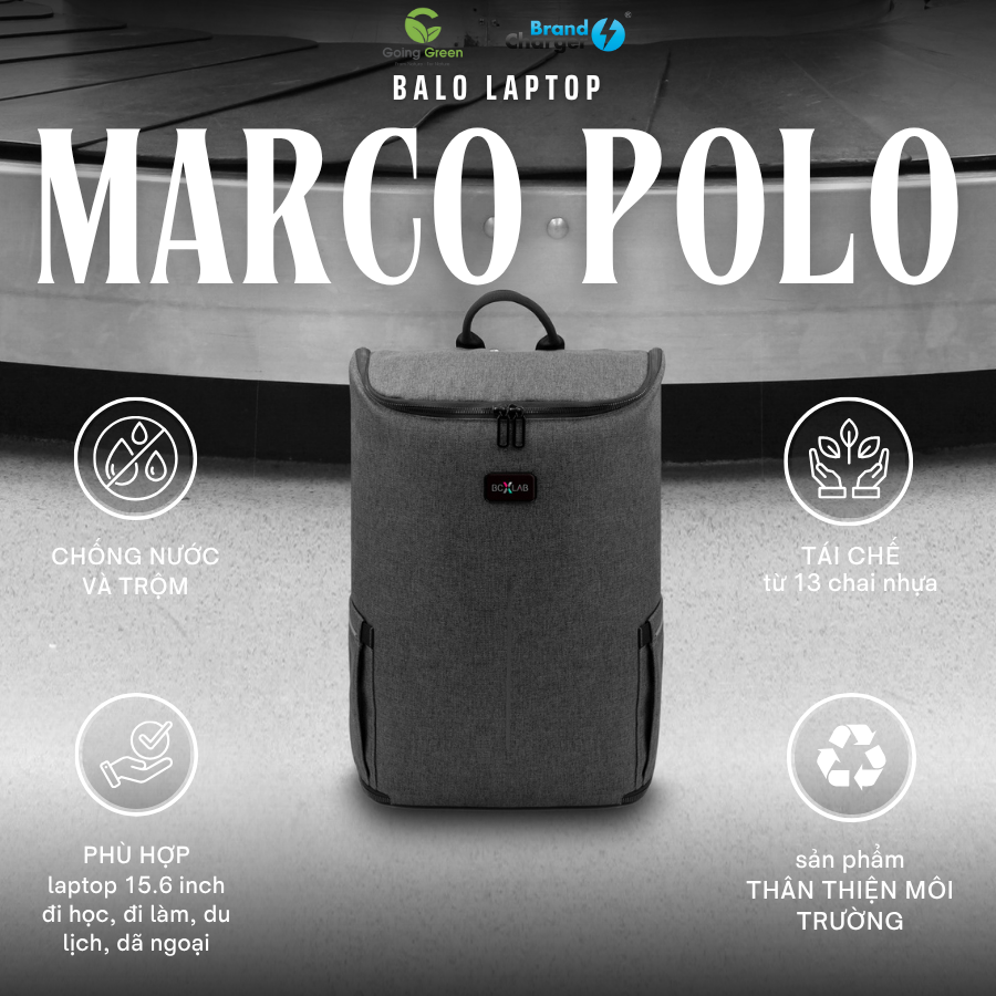 Balo Laptop Du Lịch Marco Polo Eco BrandCharger – Tái Chế, 2 Trong 1, Chống Trộm