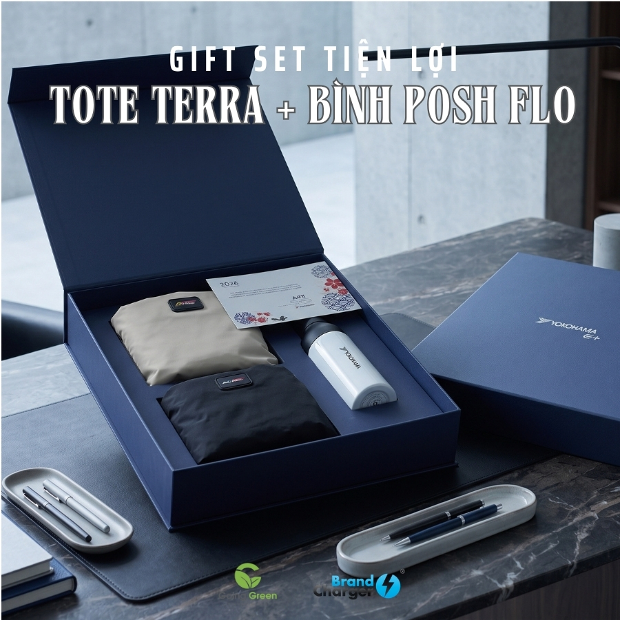 Bộ quà tặng tiện ích gồm 2 túi tote Terra và bình giữ nhiệt Posh Flo