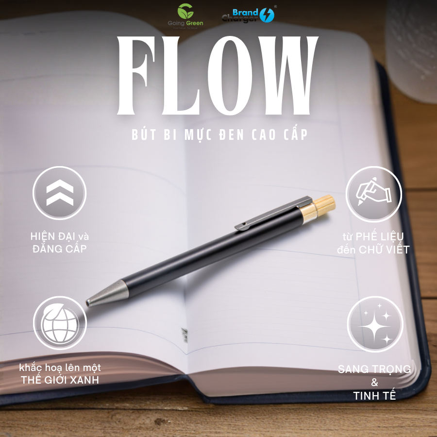Bút bi có chui bấm bút bằng gỗ Brandcharger Flow