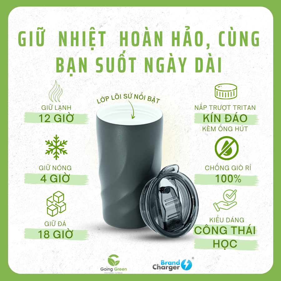 Ly giữ nhiệt BrandCharger Calix Ceramica lót sứ