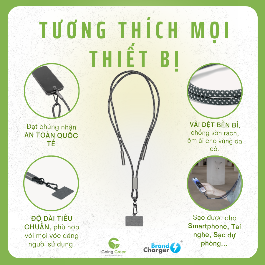 Dây đeo điện thoại tích hợp cổng sạc BrandCharger Lany Charge Eco