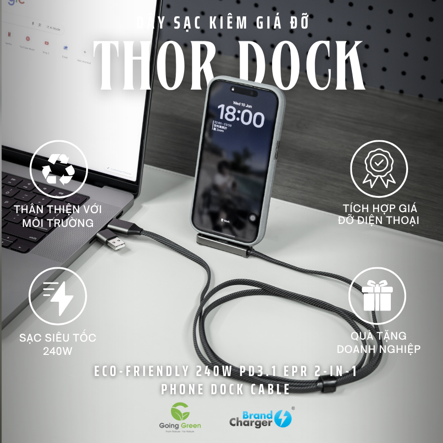 Dây sạc kiêm giá đỡ điện thoại cao cấp BrandCharger Thor Dock