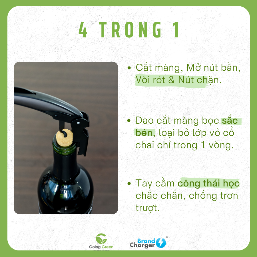 Dụng cụ mở rượu, bia đa năng 4 trong 1 Brandcharger Sommelier