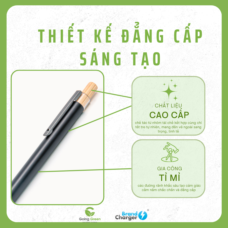 Bút bi có chui bấm bút bằng gỗ Brandcharger Flow