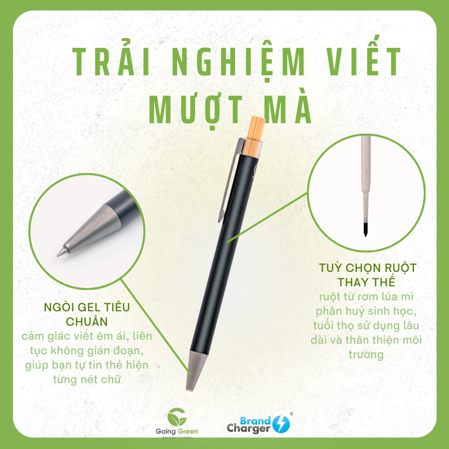 Bút bi có chui bấm bút bằng gỗ Brandcharger Flow