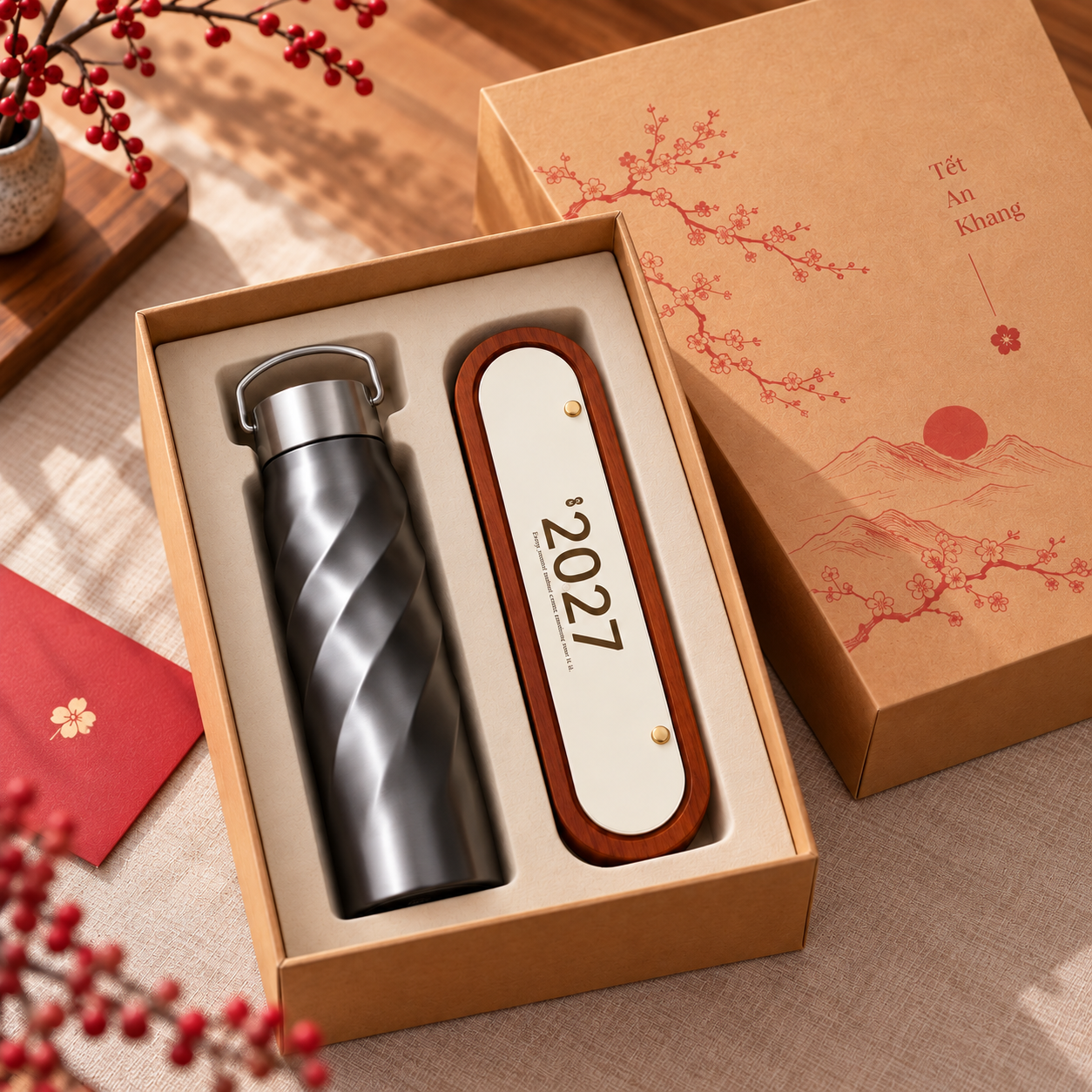 Gift set quà tết lịch để bàn và bình nước