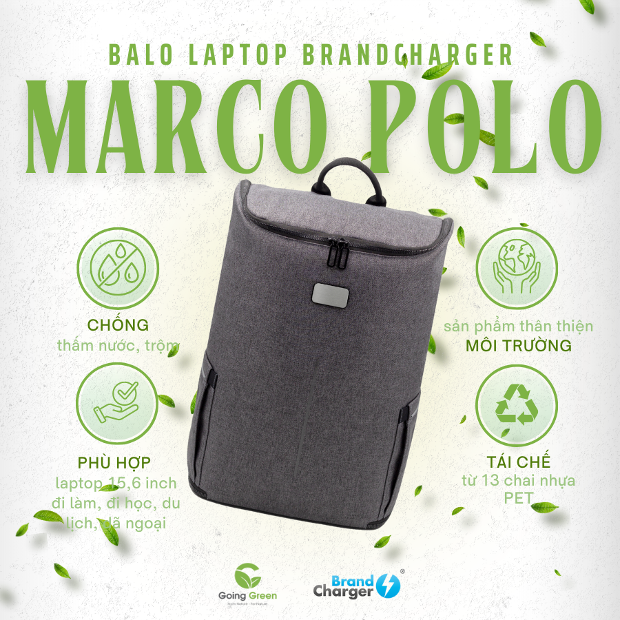 Balo Laptop Du Lịch Marco Polo Eco BrandCharger – Tái Chế, 2 Trong 1, Chống Trộm