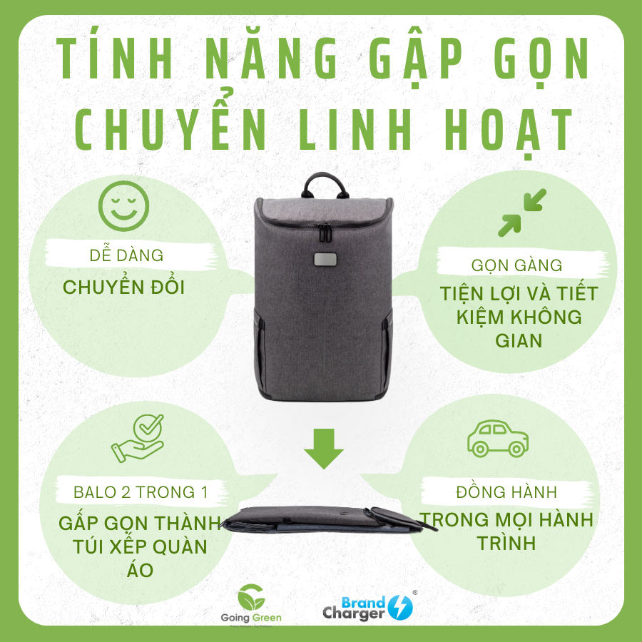 Balo Laptop Du Lịch Marco Polo Eco BrandCharger – Tái Chế, 2 Trong 1, Chống Trộm