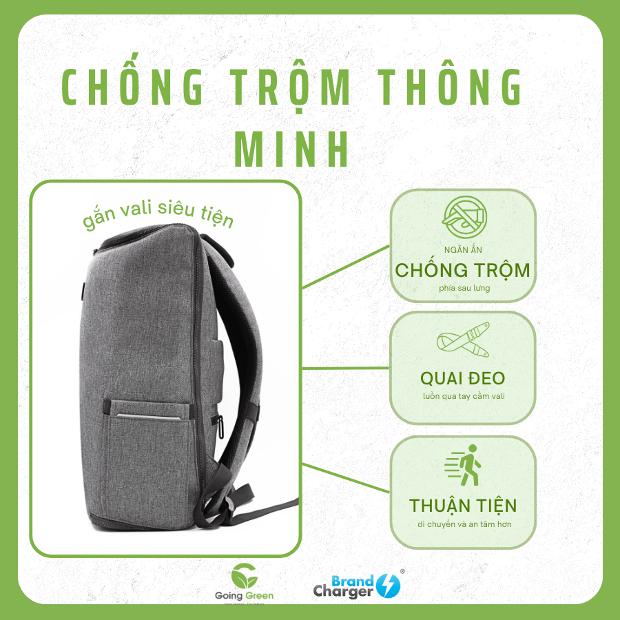 Balo Laptop Du Lịch Marco Polo Eco BrandCharger – Tái Chế, 2 Trong 1, Chống Trộm