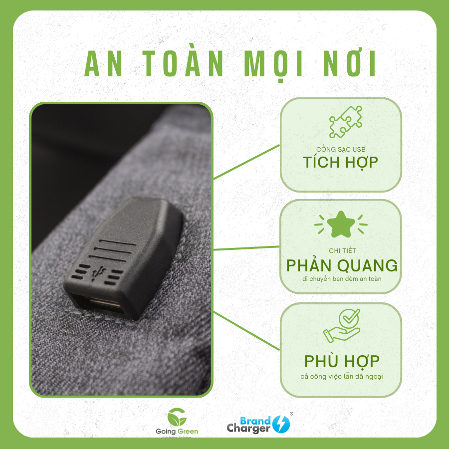 Balo Laptop Du Lịch Marco Polo Eco BrandCharger – Tái Chế, 2 Trong 1, Chống Trộm