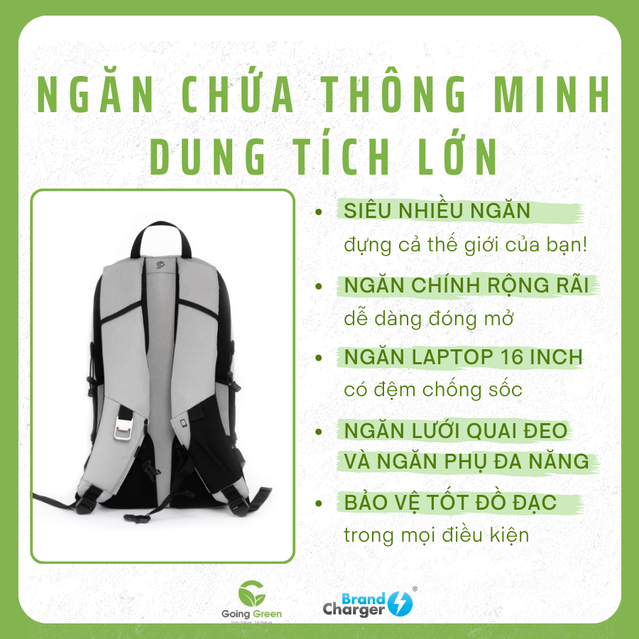 Balo Du Lịch Nomad Eco BrandCharger – Tái Chế, Giữ Nhiệt, 18L