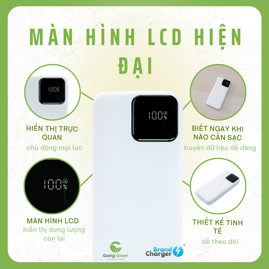 Pin Sạc Dự Phòng Powercharge 10000 Eco BrandCharger – 10000mAh, Tích Hợp Cáp, Tái Chế