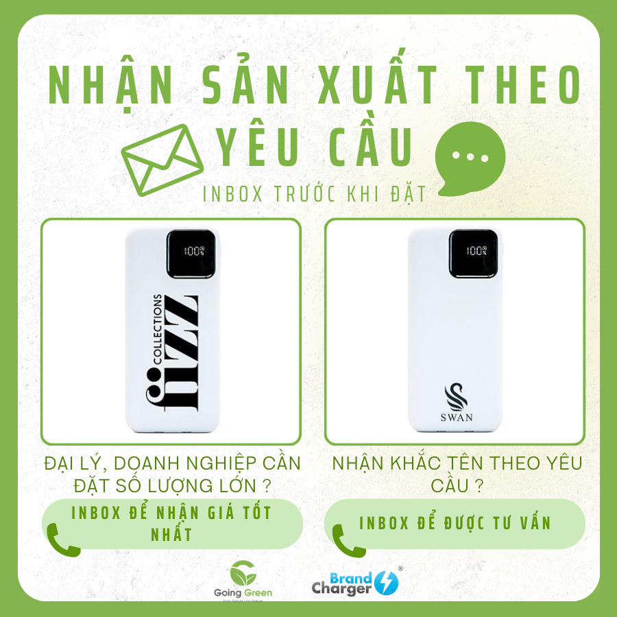 Pin Sạc Dự Phòng Powercharge 10000 Eco BrandCharger – 10000mAh, Tích Hợp Cáp, Tái Chế