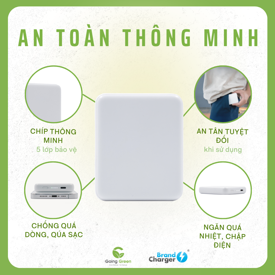 Pin Sạc Không Dây MagSafe Powercharge Air Eco BrandCharger 5000mAh – Tái Chế, Sạc Nhanh