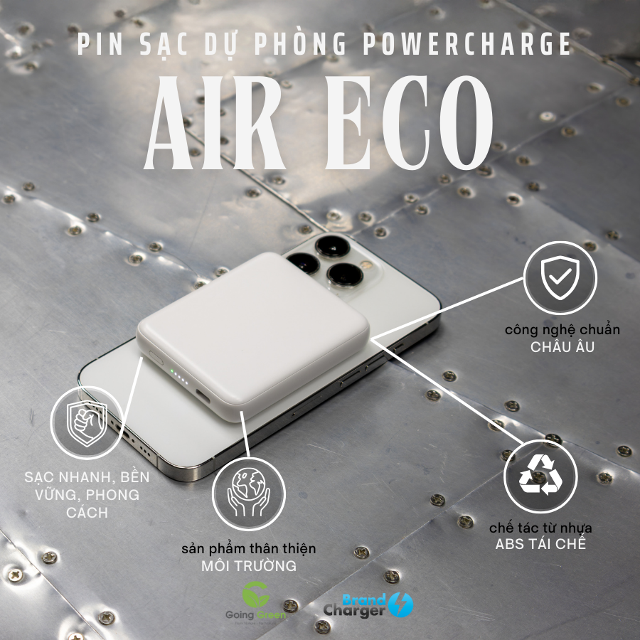 Pin Sạc Không Dây MagSafe Powercharge Air Eco BrandCharger 5000mAh – Tái Chế, Sạc Nhanh