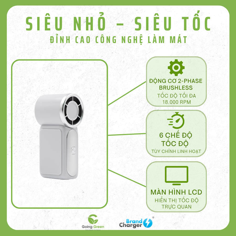 Quạt cầm tay tốc độ cao cao cấp BrandCharger Sonic