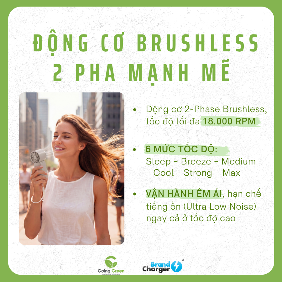 Quạt cầm tay tốc độ cao cao cấp BrandCharger Sonic