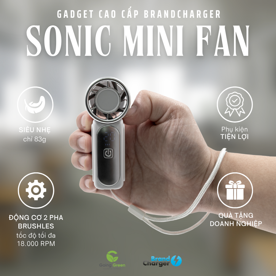 Quạt cầm tay tốc độ cao cao cấp BrandCharger Sonic