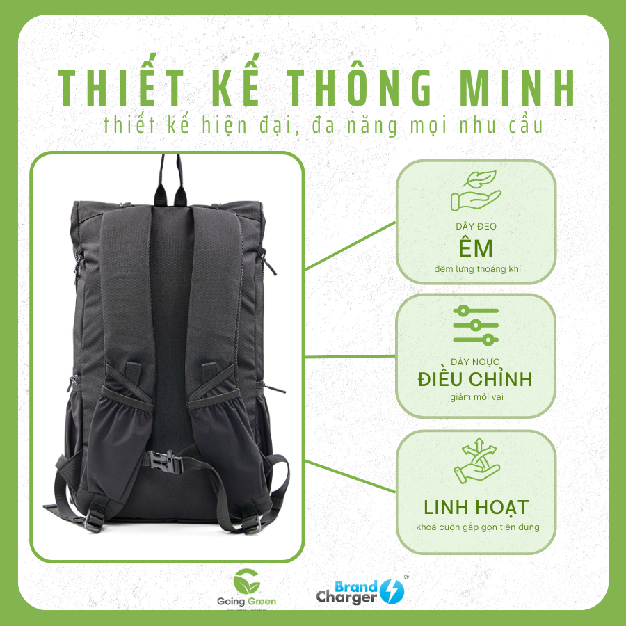 Balo Laptop Du Lịch Gấp Gọn Venturer Eco BrandCharger – Tái Chế, Chống Thấm