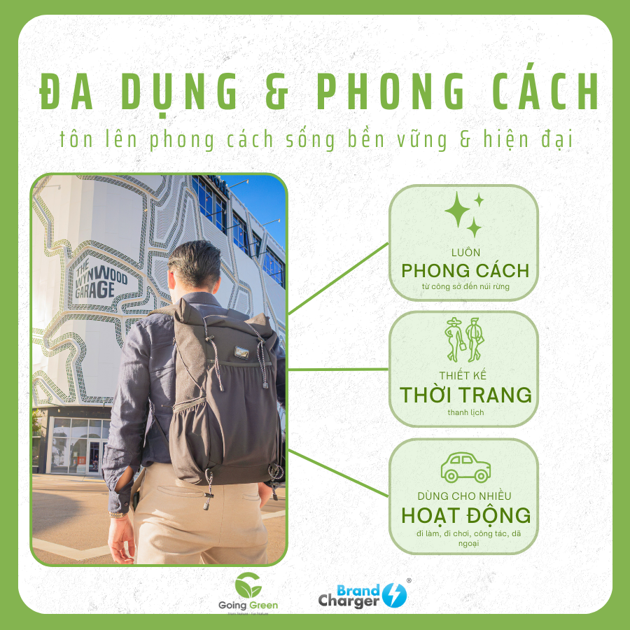Balo Laptop Du Lịch Gấp Gọn Venturer Eco BrandCharger – Tái Chế, Chống Thấm