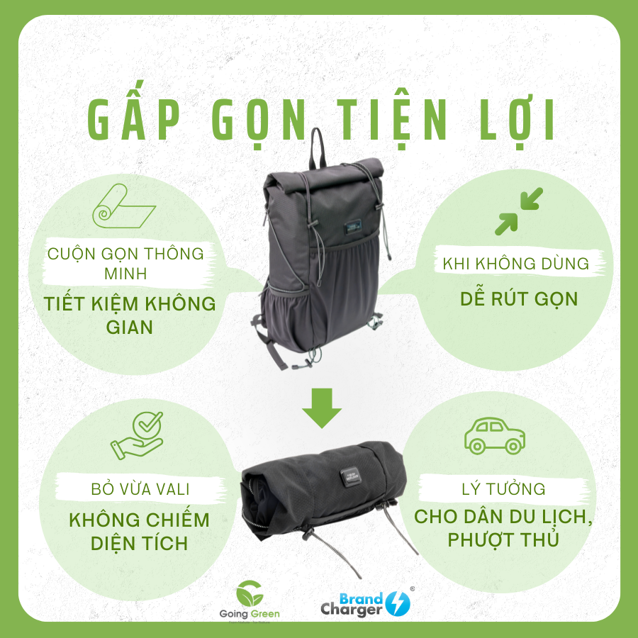 Balo Laptop Du Lịch Gấp Gọn Venturer Eco BrandCharger – Tái Chế, Chống Thấm